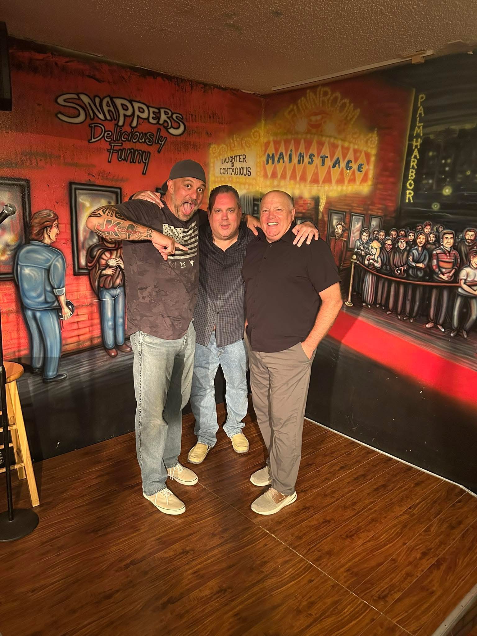 Backstage with fellow comics at Snappers